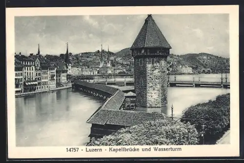 AK Luzern, Kapellbrücke und Wasserturm