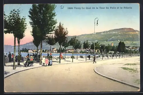 AK Vevey, Le Quai de la Tour de Peilz et le Pélerin