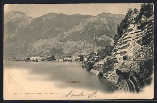 AK Brunnen, Siedlung am See, um 1900