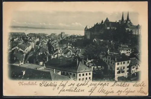 AK Neuchâtel, Teilansicht mit Schloss