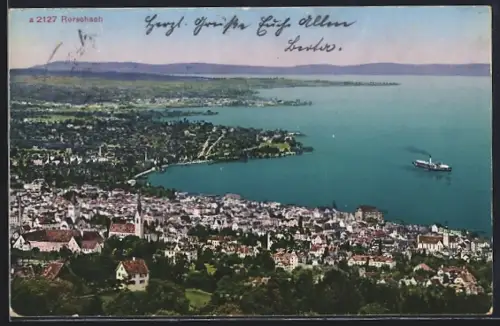 AK Rorschach, Panorama mit Dampfer