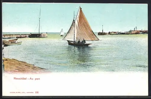 AK Neuchâtel, au port, Segelboot am Hafen