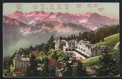 AK Rigi-Kaltbad, Hotel und die Berner-Hochalpen mit Eiger, Mönch und Jungfrau
