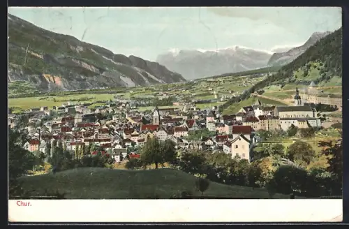 AK Chur, Ortsansicht mit Bergpanorama