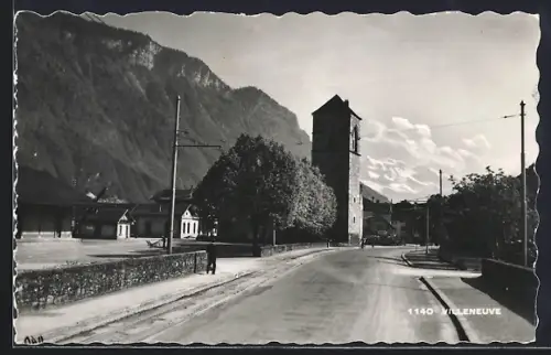 AK Villeneuve /VD, Strassenpartie mit Turm