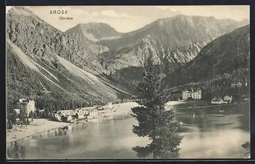AK Arosa, Obersee mit Bergen