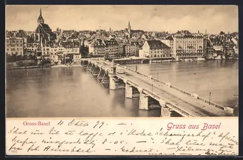 AK Basel, Flusspartie mit Brücke