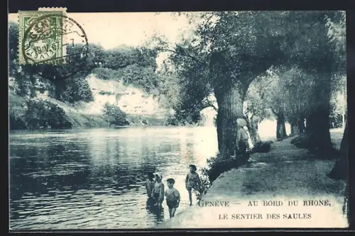 AK Genève, Au Bord du Rhone, Le Sentier des Saules