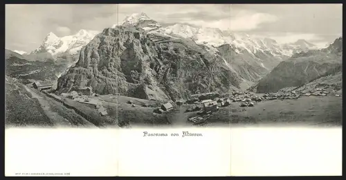 Klapp-AK Mürren, Ortsansicht mit Bergpanorama