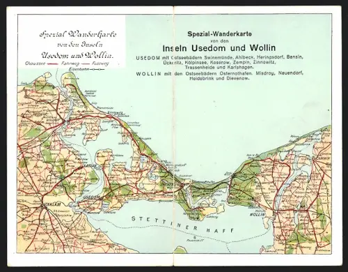 Klapp-AK Wollin, Spezial-Wanderkarte von den Inseln Usedom und Wollin