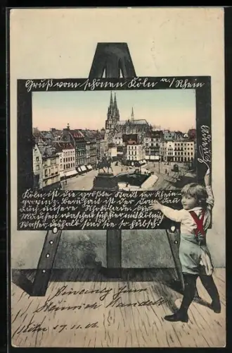 Schultafel-AK Köln, Blick auf den Alten Markt