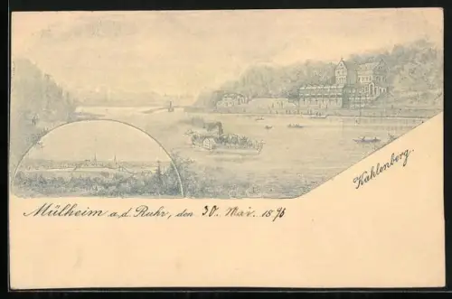Künstler-AK Mülheim a. d. Ruhr, Kahlenberg mit Flusspartie und Dampfer