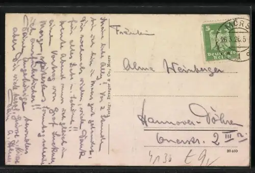 AK Moers, Steinstrasse mit Warengeschäften