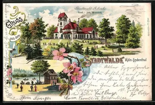 Lithographie Köln-Lindenthal, Gasthaus Stadtwald-Schenke, Ortspartie