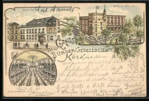 Lithographie Köln, Gasthaus zur Bürger-Gesellschaft, Appellhofplatz 20-26