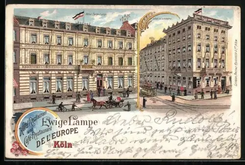 Lithographie Köln, Hotel Restaurant Ewige Lampe und Hotel de l`Europe