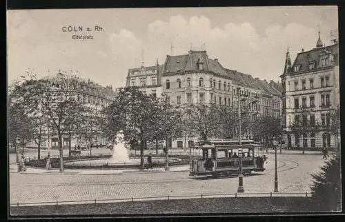 AK Köln-Neustadt, Eifelplatz mit Strassenbahn & Fontäne