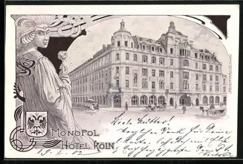 AK Köln, Hotel Monopol im Jugendstil-Rahmen