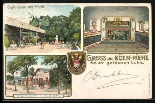 Lithographie Köln-Riehl, Restaurant zur goldenen Ecke, Restaurant Vorberg und Sommertheater