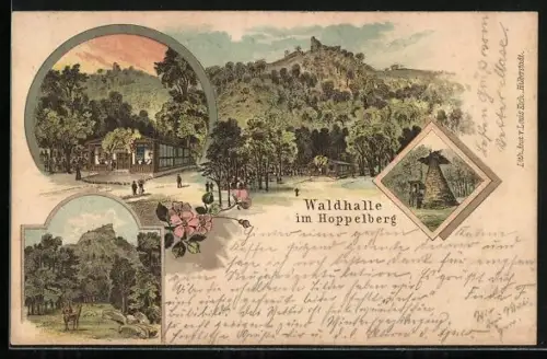 Lithographie Halberstadt, Gasthof Waldhalle im Hoppelberg