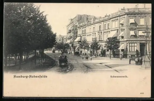 AK Hamburg-Hohenfelde, Schwanenwik mit Passanten