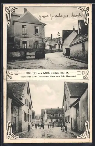 AK Monzernheim, Gasthaus zum Deutschen Haus von Joh. Heuchert, Strassenpartie