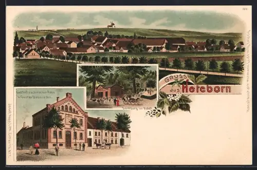 Lithographie Heteborn, Gasthof z. schwarzen Ross v. Gustav Brennecke, Domburg im Hakel