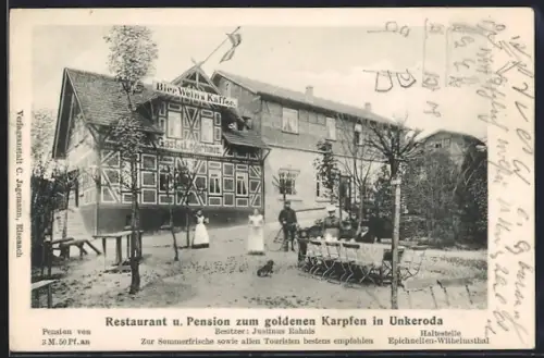AK Unkeroda, Restaurant und Pension zum goldenen Karpfen, Bes. Justinus Rahnis, Rechnung auf der Rückseite