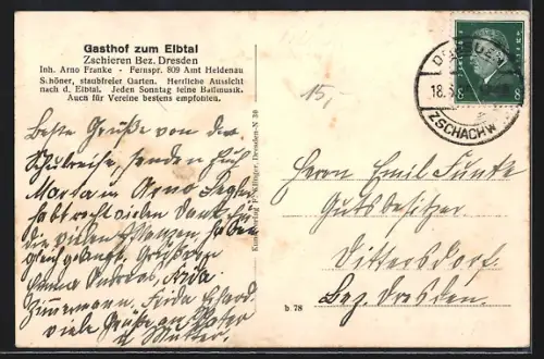 AK Zschieren /Dresden, Gasthof zum Elbtal, Inh. Arno Franke
