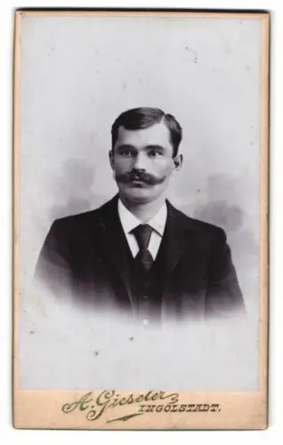 Fotografie A. Gieseler, Ingolstadt, Milchstrasse 14, Porträt eines Mannes mit Schnurrbart