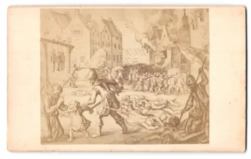 Fotografie unbekannter Fotograf und Ort, Gemälde: Moord door de Spanhaarden gepleegd te Naarden