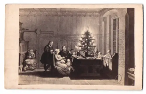 Fotografie unbekannter Fotograf und Ort, Gemälde: Luther im Kreise der Familie