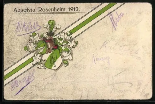Künstler-AK Rosenheim, Absolvia 1912, Studentenwappen mit Band