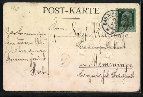 Künstler-AK Rosenheim, Absolvia 1912, Studentenwappen mit Band