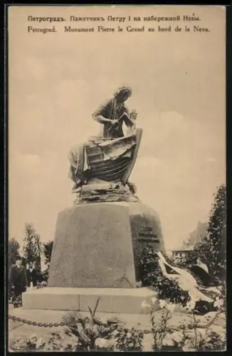 AK Petrograd, Monument Pierre le Grand au bord de la Neva