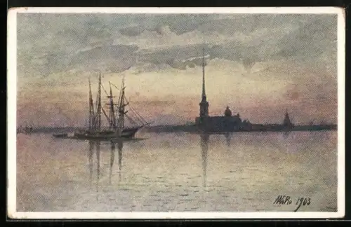 Künstler-AK Lagorio, Die Newa in der weissen Nacht