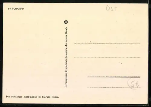 AK Staraja Russa, zerstörte Markthallen im Ort