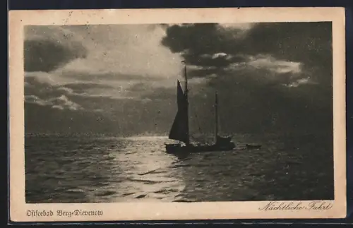 AK Berg-Dievenow, Boot in nächtlicher Fahrt