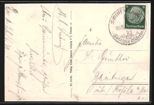 AK Swinemünde, Brandung an der Seebrücke