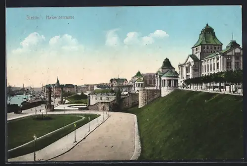 AK Stettin, Strassenpartie an der Hakenterrasse