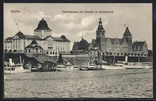 AK Stettin, Hakenterrasse mit Dampfern