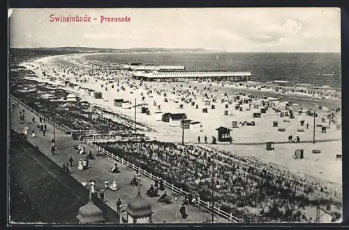 AK Swinemünde, Promenade und Strandpartie aus der Vogelschau
