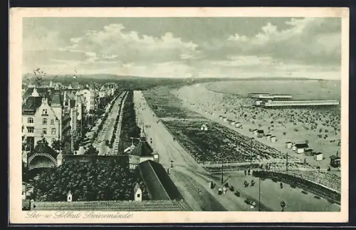 AK Swinemünde, Promenade und Strand aus der Vogelschau