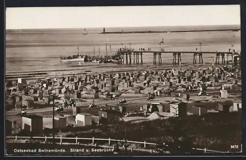 AK Swinemünde, Strand und Seebrücke