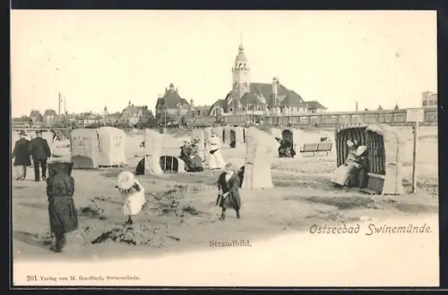 AK Swinemünde, Sommergäste am Strand