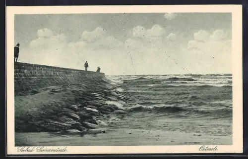 AK Swinemünde, Brandung an der Ostmole