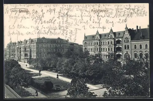 AK Stettin, Augustaplatz mit Anlagen