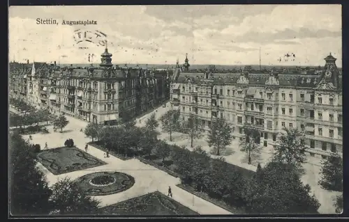 AK Stettin, Augustaplatz aus der Vogelschau