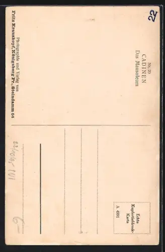 AK Cadinen, Frontalansicht des Mausoleums