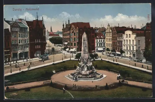 AK Danzig, Holzmarkt aus der Vogelschau